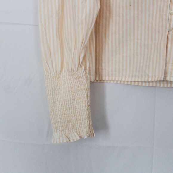 A New Day Women's Peach Striped Long Bishop Sleeve Poplin Top Large - Picture 7 of 11